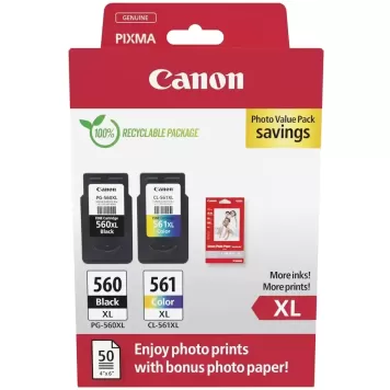 Canon 3712C008 Photo Value Pack PG-560XL CL-561XL + papier PP-201 10x15cm 50 ark.