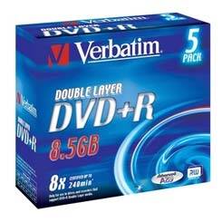 Verbatim DVD+R 8.5GB 8x Dual Layer AZO Jewel Case 5 szt. - 43541