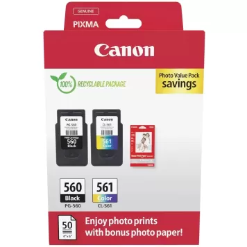 Canon 3713C008 Photo Value Pack PG-560 CL-561 papier PP-201 10x15cm 50 ark.
