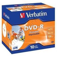 Verbatim DVD-R 4.7GB 16x Wide Inkjet Printable Jewel Case 10 szt. - 43521